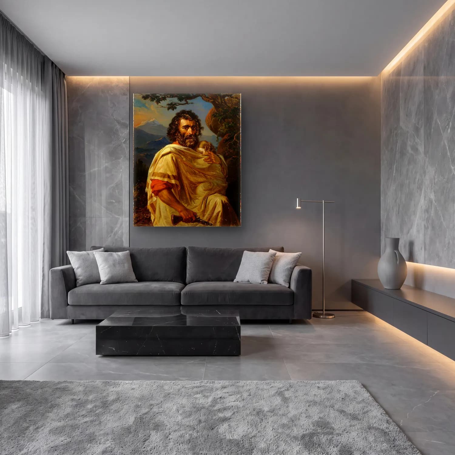 Yağlı Boya Erkek Portresi No. 30 cam tablo — lüks salon duvarında