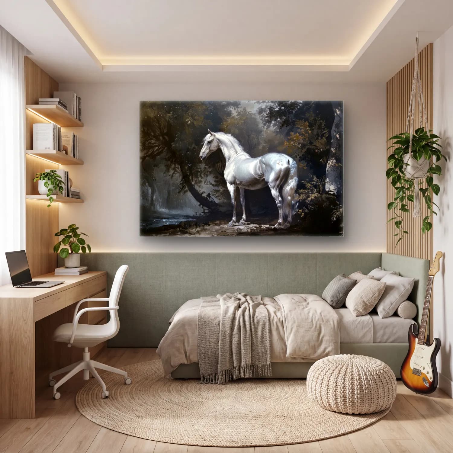 Yağlı Boya At No. 11 cam tablo — genç odasında