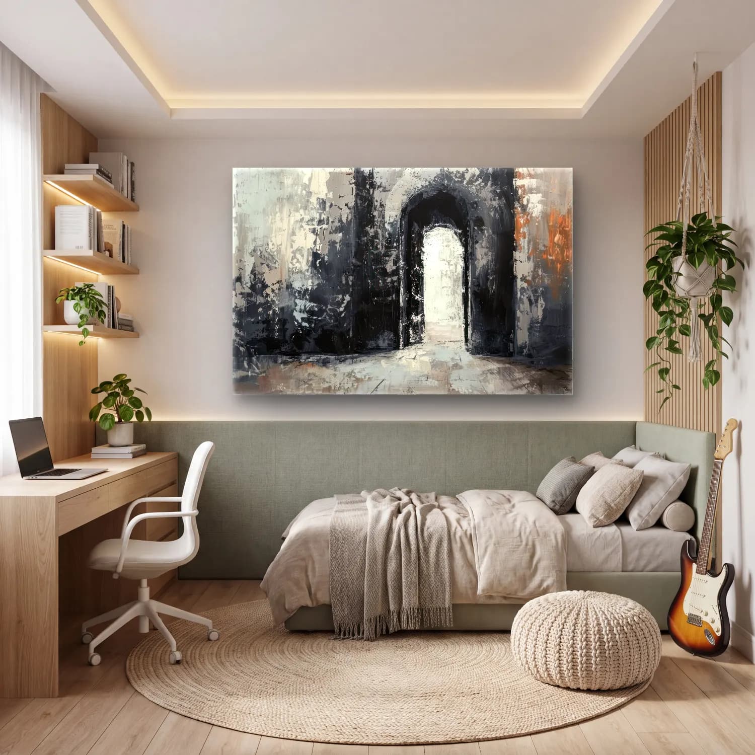 Yağlı Boya Kapı – Siyah Beyaz Tonlar cam tablo — genç odasında