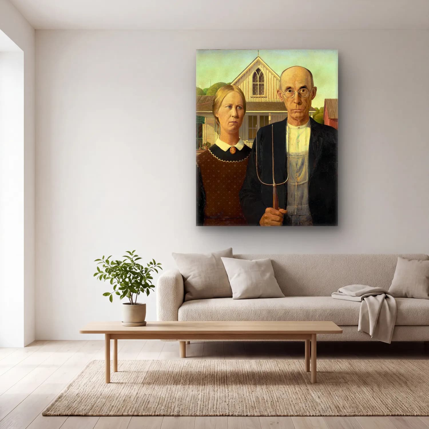 Grant Wood – Erkek Portresi cam tablo — açık renk salonda