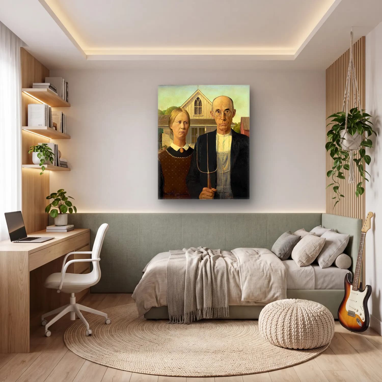 Grant Wood – Erkek Portresi cam tablo — genç odasında