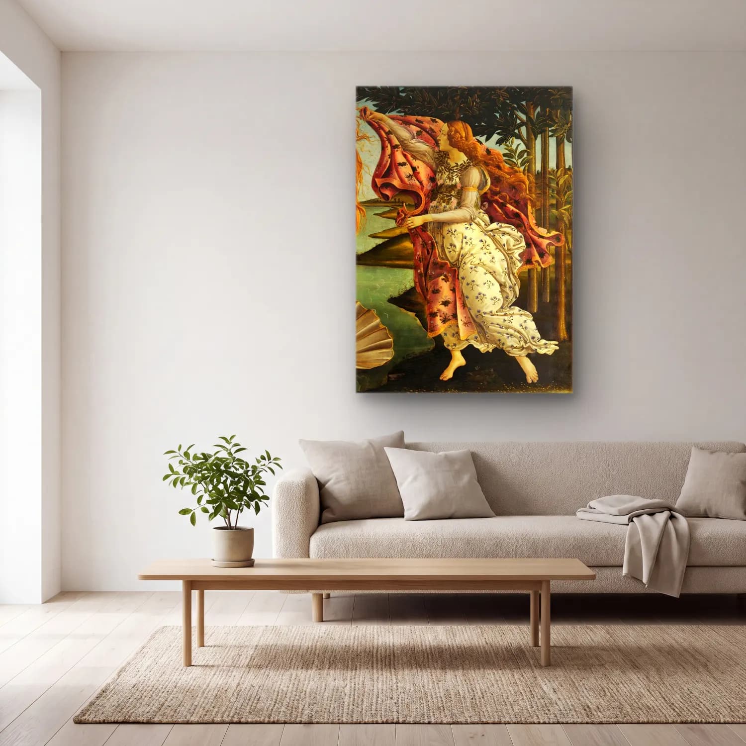 Sandro Botticelli – Mitolojik Sahne cam tablo — açık renk salonda