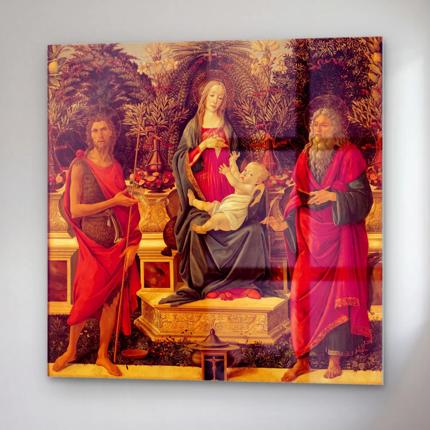 Sandro Botticelli – Dini Sahne – Kırmızı Tonlar cam tablo — sağ açıdan görünüm