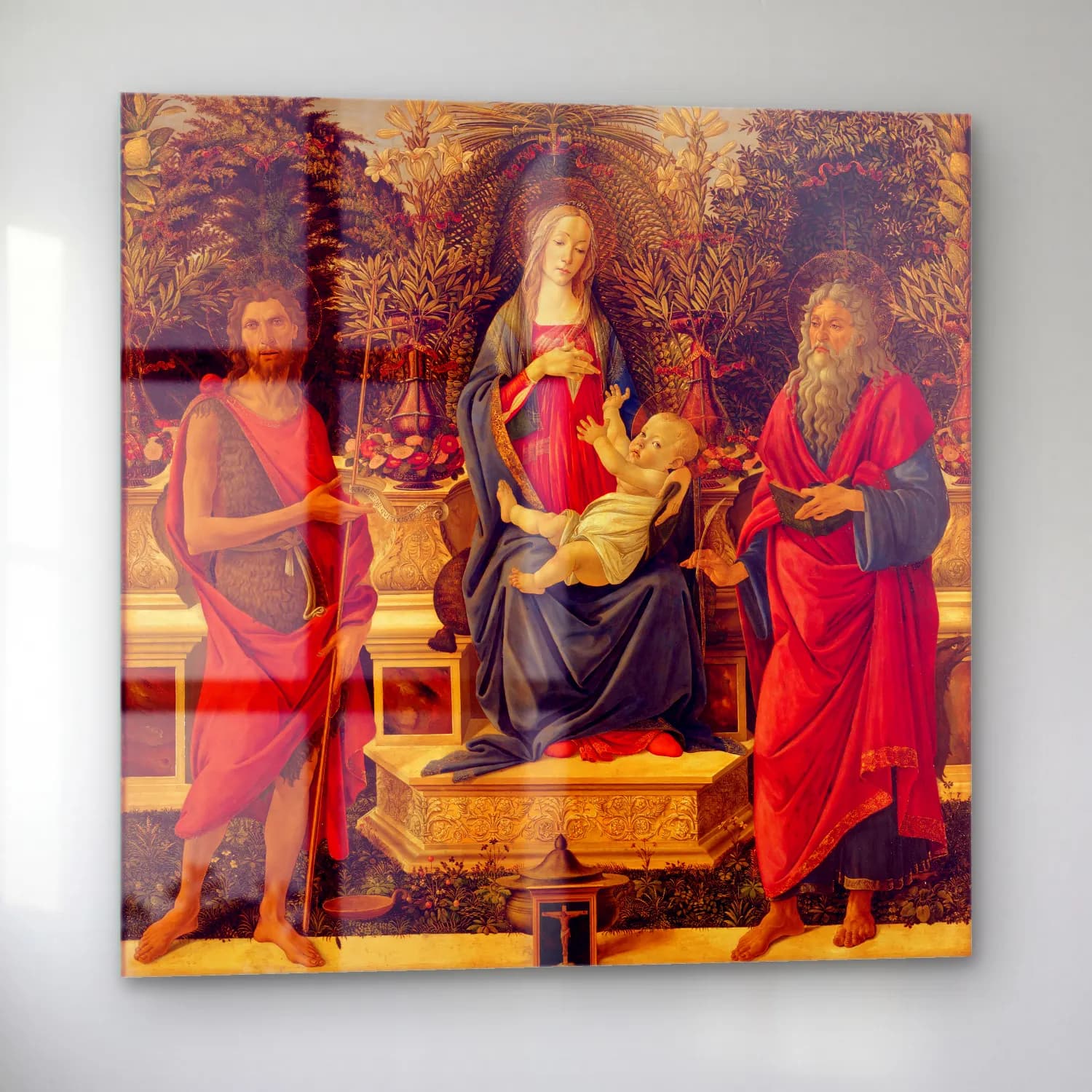 Sandro Botticelli – Dini Sahne – Kırmızı Tonlar cam tablo — sol açıdan görünüm