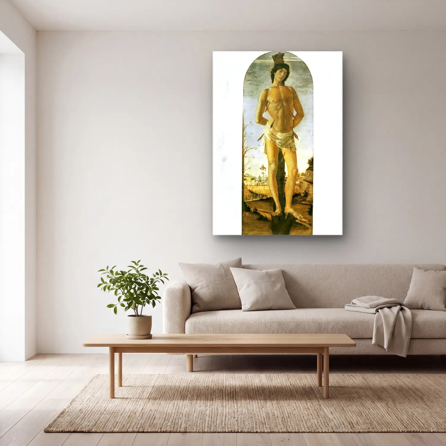 Sandro Botticelli – Figür Çalışması – Bej Tonlar cam tablo — açık renk salonda