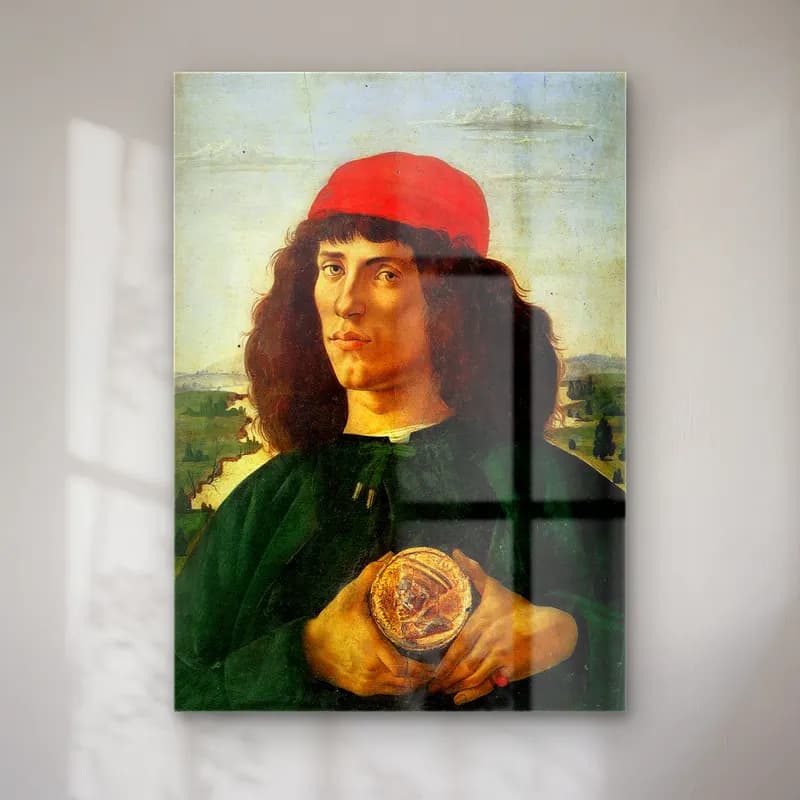Sandro Botticelli – Erkek Portresi cam tablo — Sandro Botticelli – Erkek Portresi — yağlı boya erkek portresi