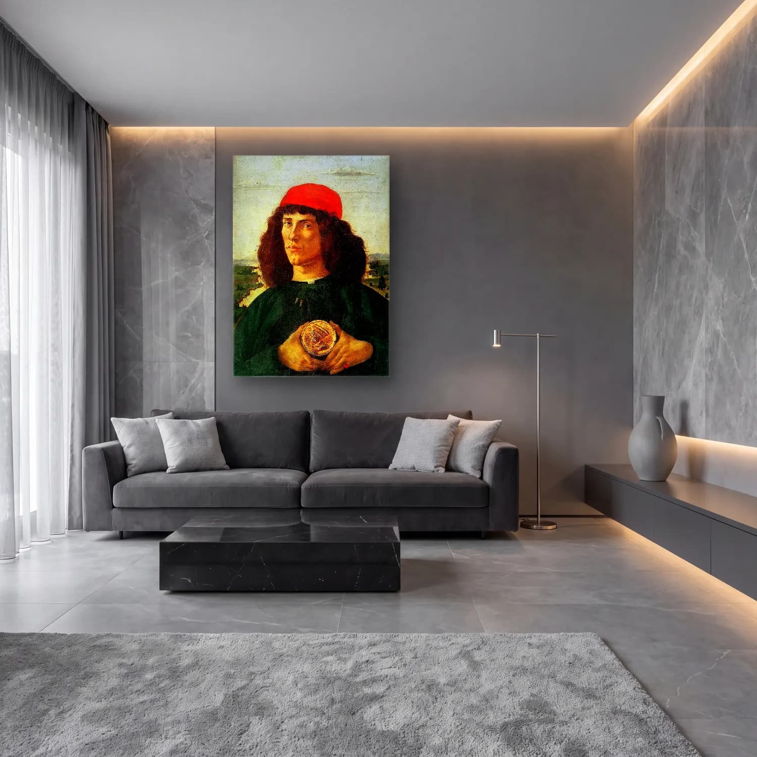 Sandro Botticelli – Erkek Portresi cam tablo — lüks salon duvarında