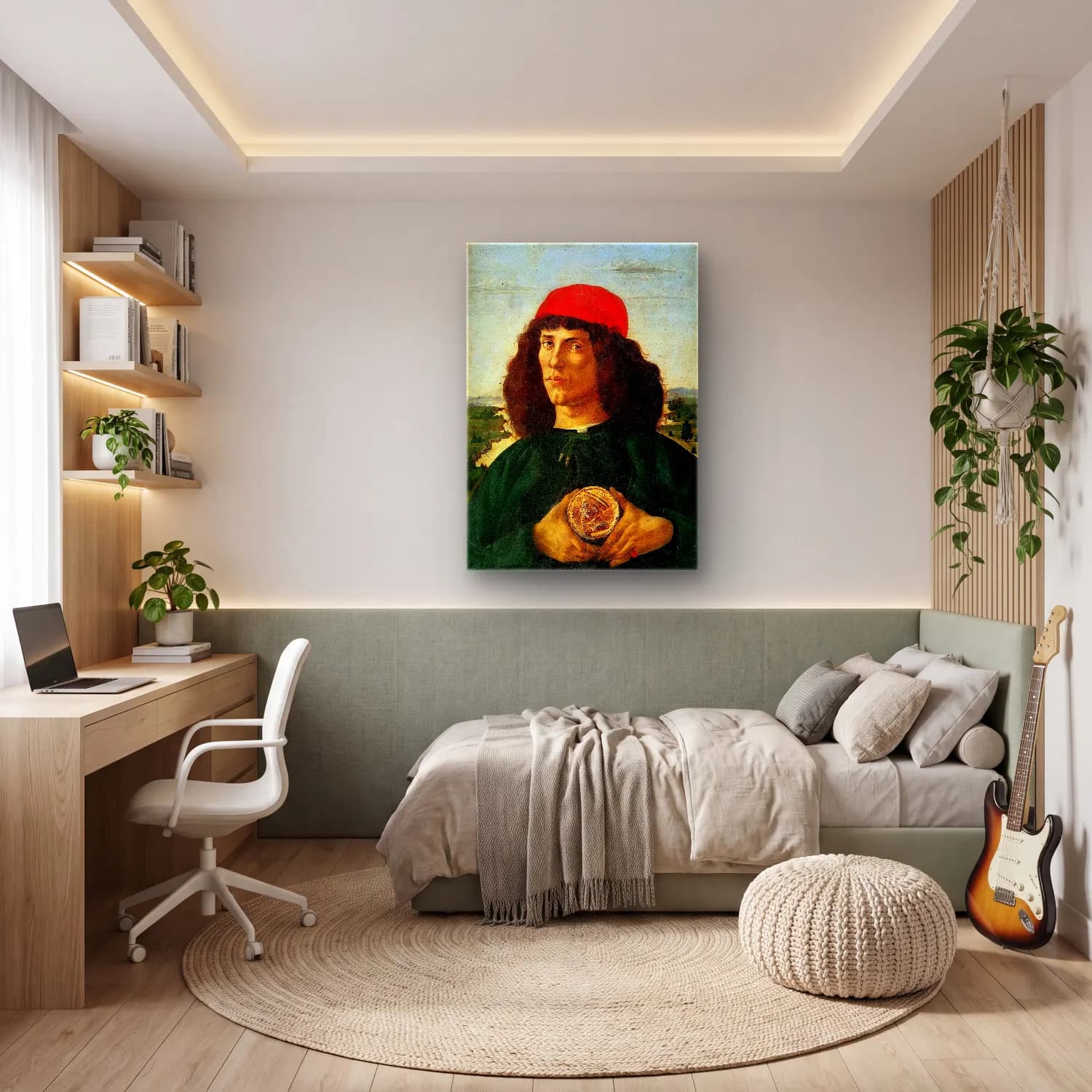 Sandro Botticelli – Erkek Portresi cam tablo — genç odasında