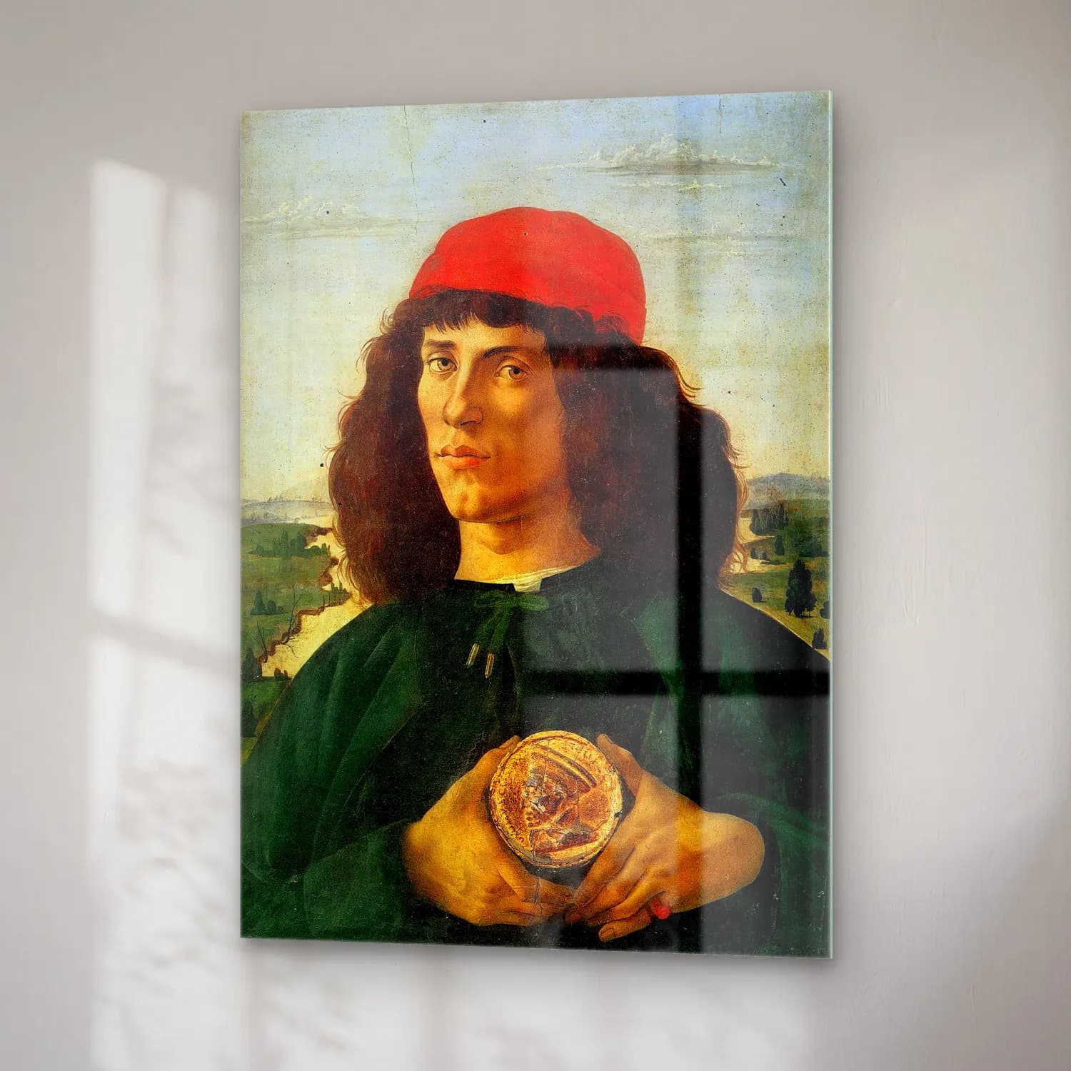 Sandro Botticelli – Erkek Portresi cam tablo — sağ açıdan görünüm