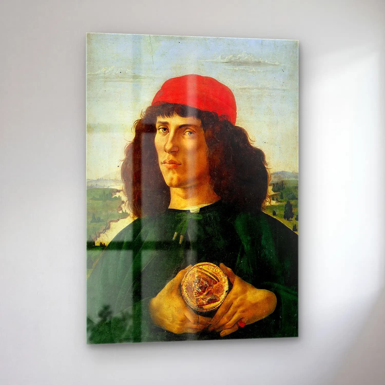 Sandro Botticelli – Erkek Portresi cam tablo — sol açıdan görünüm