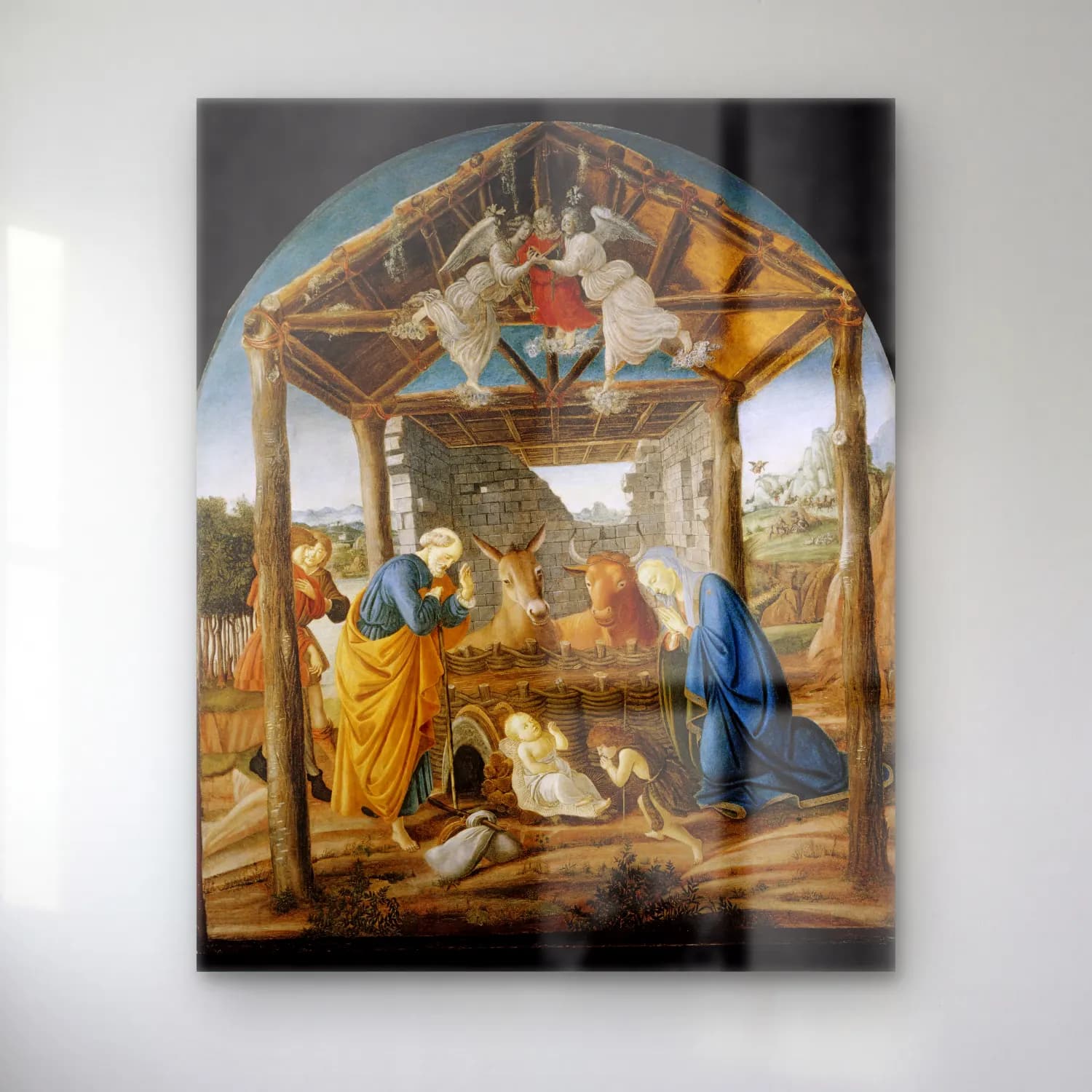 Sandro Botticelli – Dini Sahne – Sarı Tonlar cam tablo — Sandro Botticelli – Dini Sahne – Sarı Tonlar — yağlı boya dini sahne