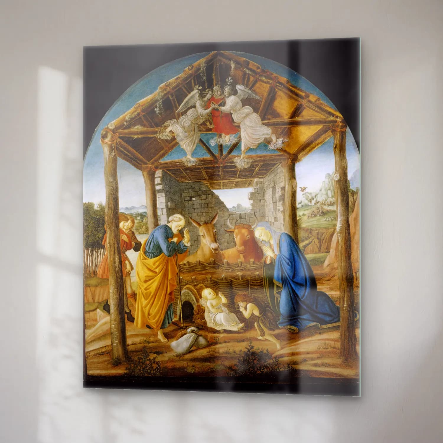 Sandro Botticelli – Dini Sahne – Sarı Tonlar cam tablo — sağ açıdan görünüm