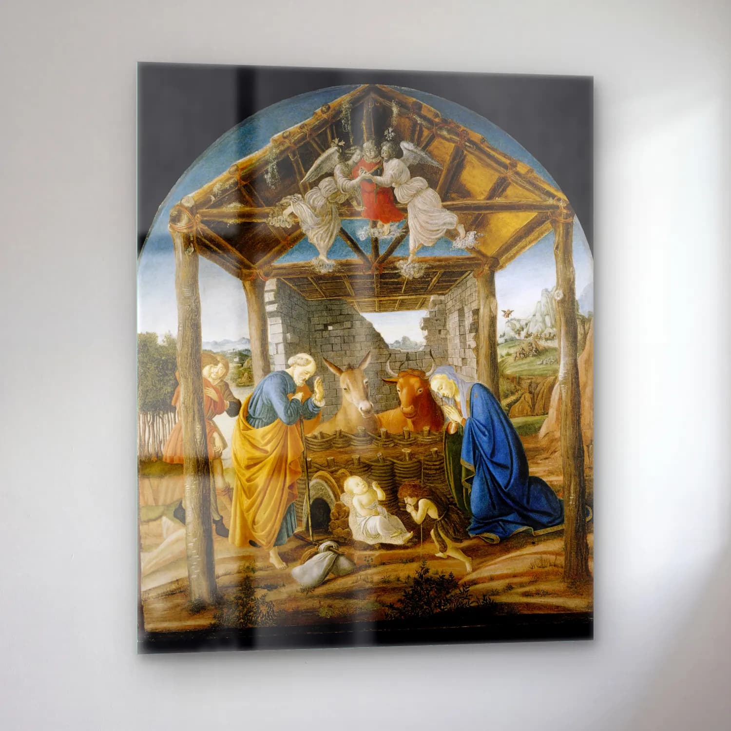 Sandro Botticelli – Dini Sahne – Sarı Tonlar cam tablo — sol açıdan görünüm
