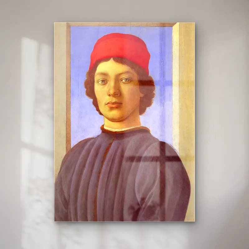 Sandro Botticelli – Erkek Portresi – Kırmızı Tonlar cam tablo — Sandro Botticelli – Erkek Portresi – Kırmızı Tonlar — yağlı boya erkek portresi