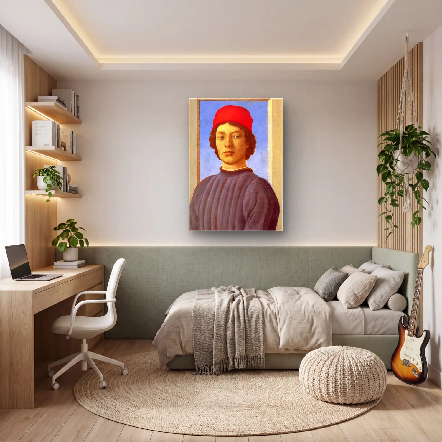 Sandro Botticelli – Erkek Portresi – Kırmızı Tonlar cam tablo — genç odasında