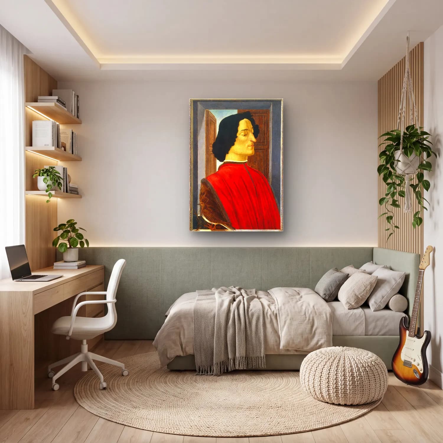 Sandro Botticelli – Erkek Portresi No. 4 cam tablo — genç odasında