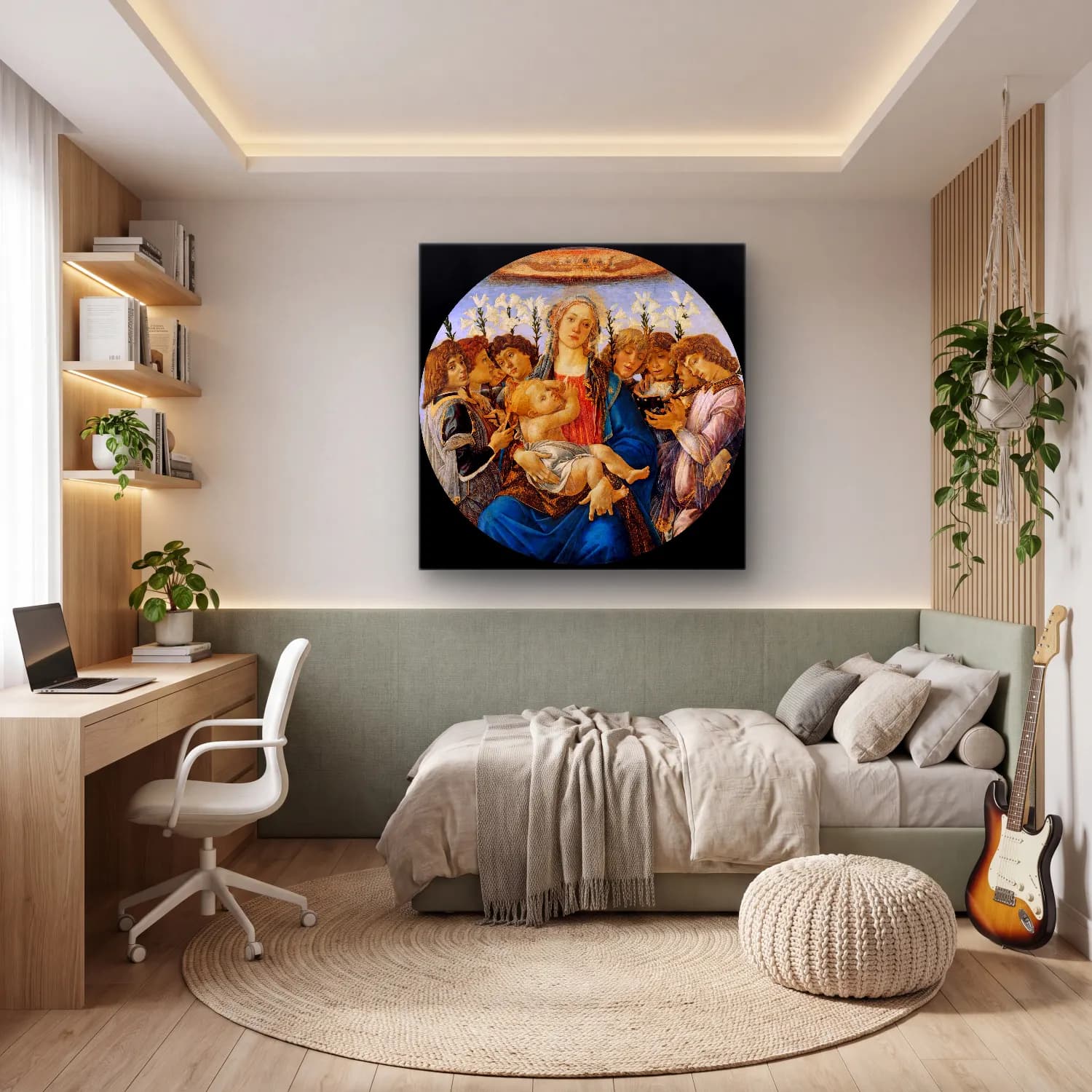Sandro Botticelli – Dini Sahne No. 9 cam tablo — genç odasında