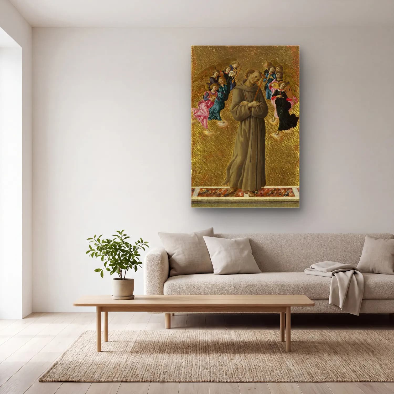 Sandro Botticelli – Dini Sahne – Bej Tonlar cam tablo — açık renk salonda
