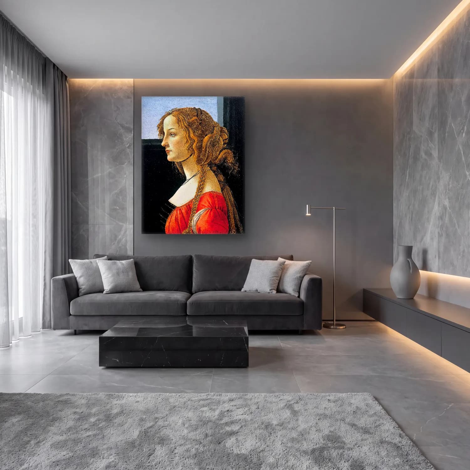 Sandro Botticelli – Kadın Portresi No. 5 cam tablo — lüks salon duvarında