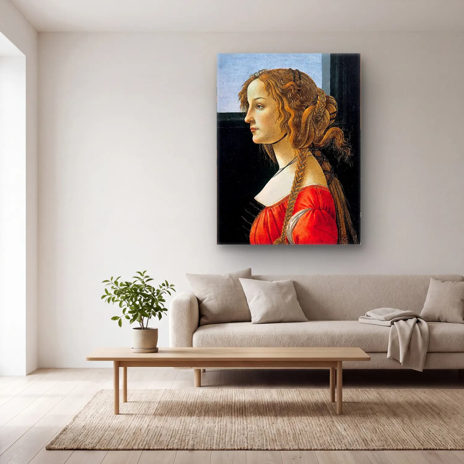 Sandro Botticelli – Kadın Portresi No. 5 cam tablo — açık renk salonda