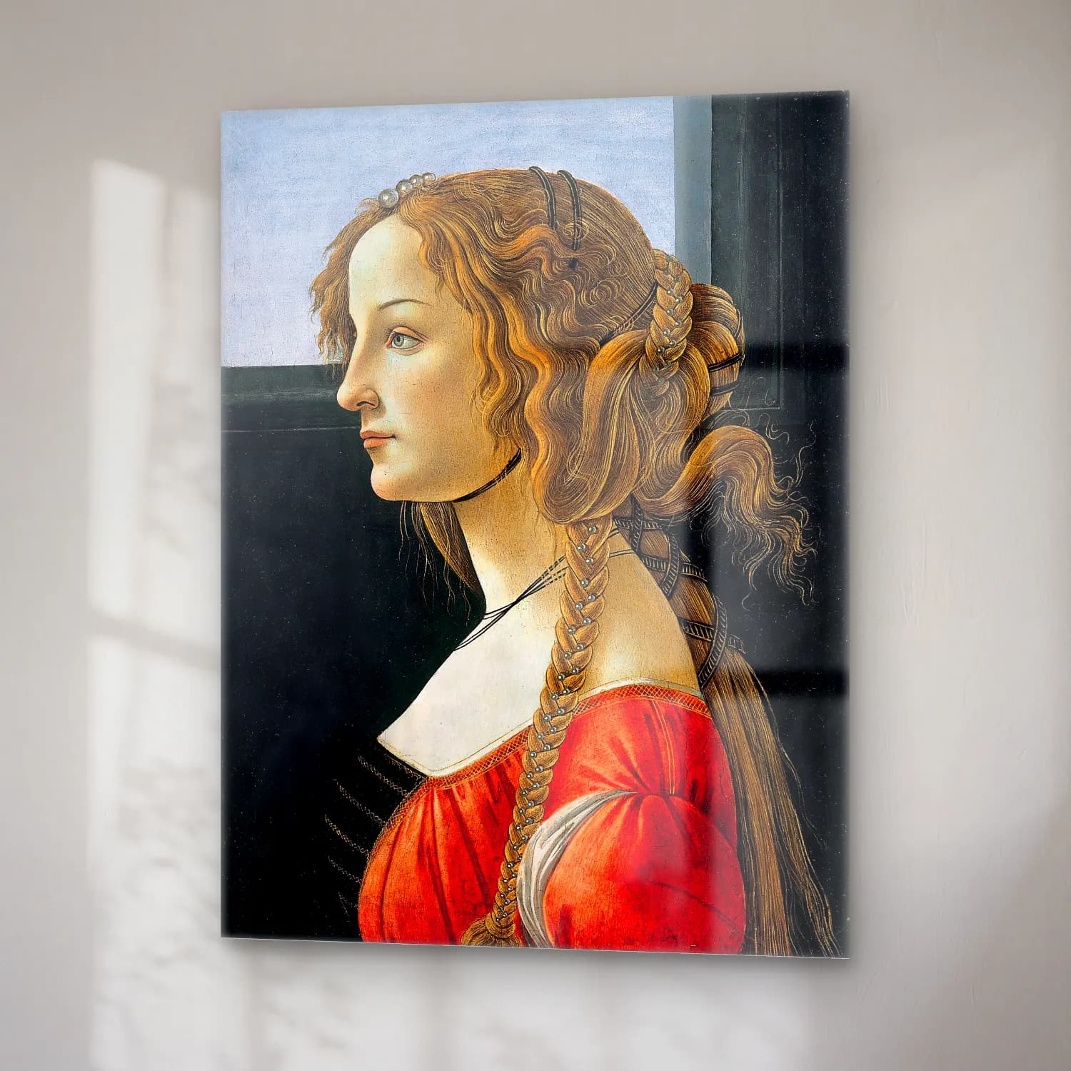 Sandro Botticelli – Kadın Portresi No. 5 cam tablo — sağ açıdan görünüm