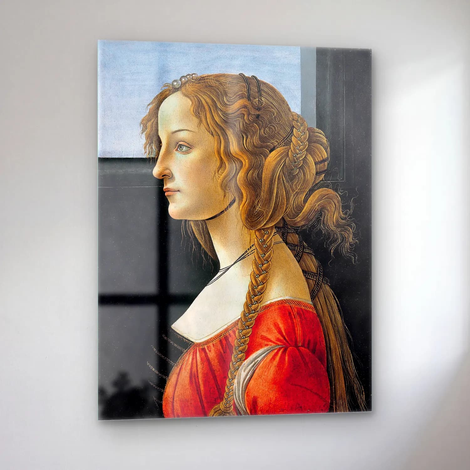 Sandro Botticelli – Kadın Portresi No. 5 cam tablo — sol açıdan görünüm