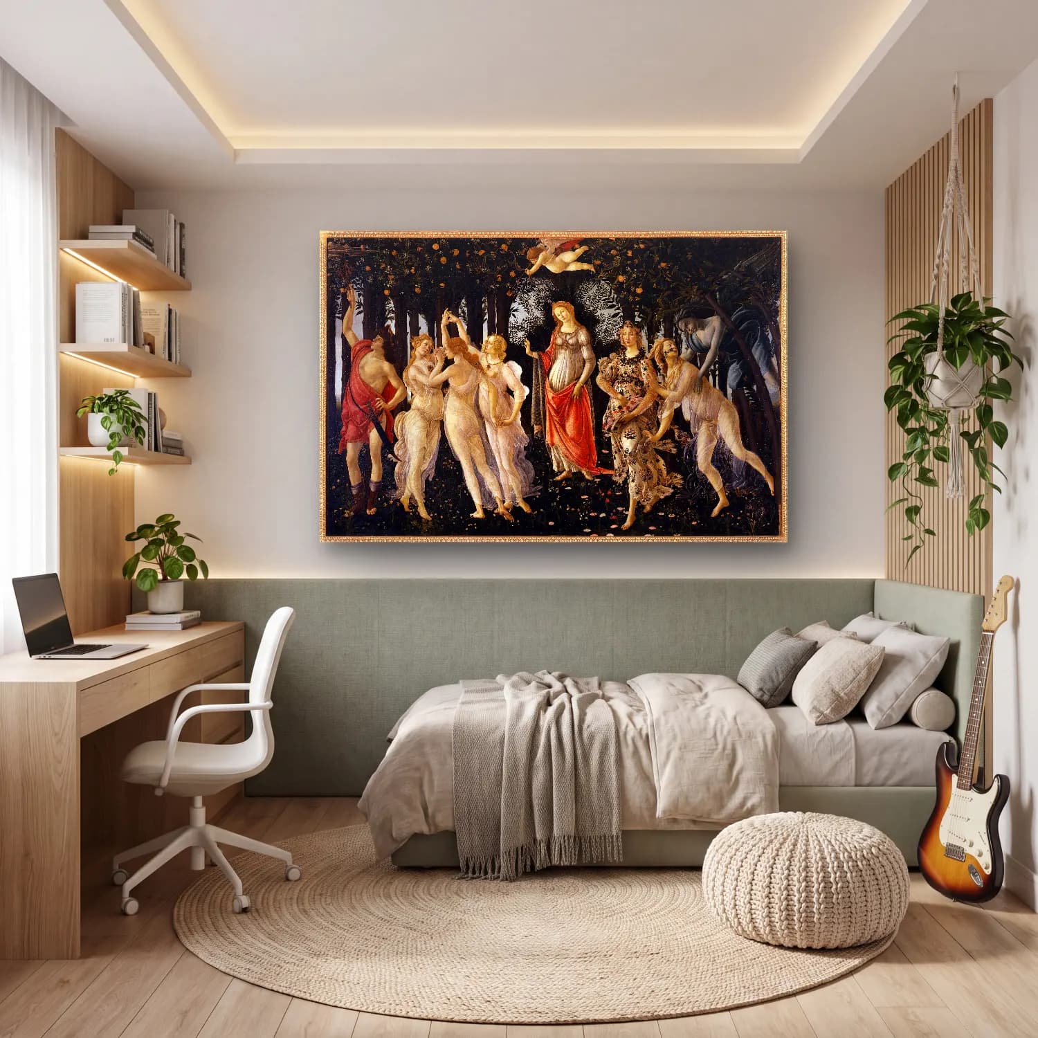 Sandro Botticelli – Mitolojik Sahne No. 4 cam tablo — genç odasında