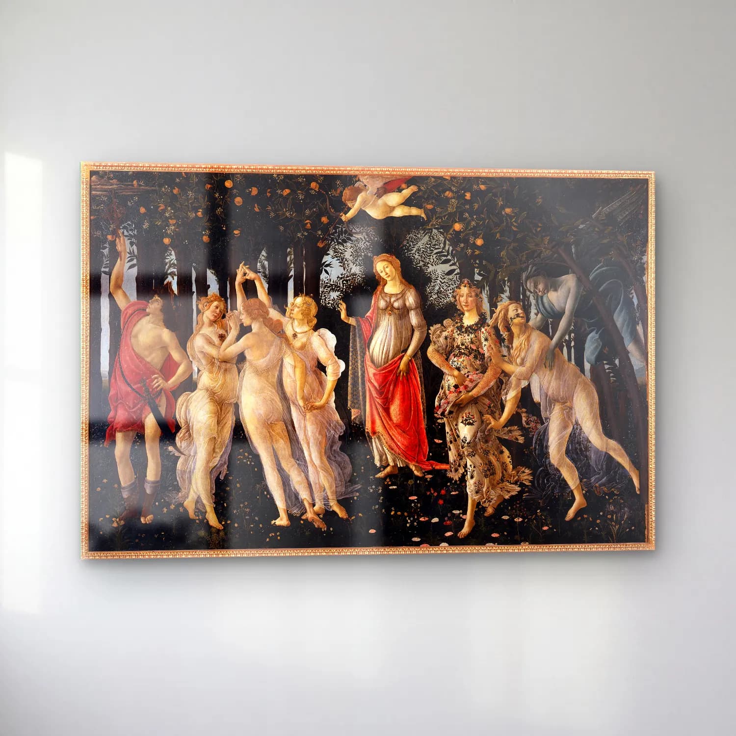 Sandro Botticelli – Mitolojik Sahne No. 4 cam tablo — sol açıdan görünüm