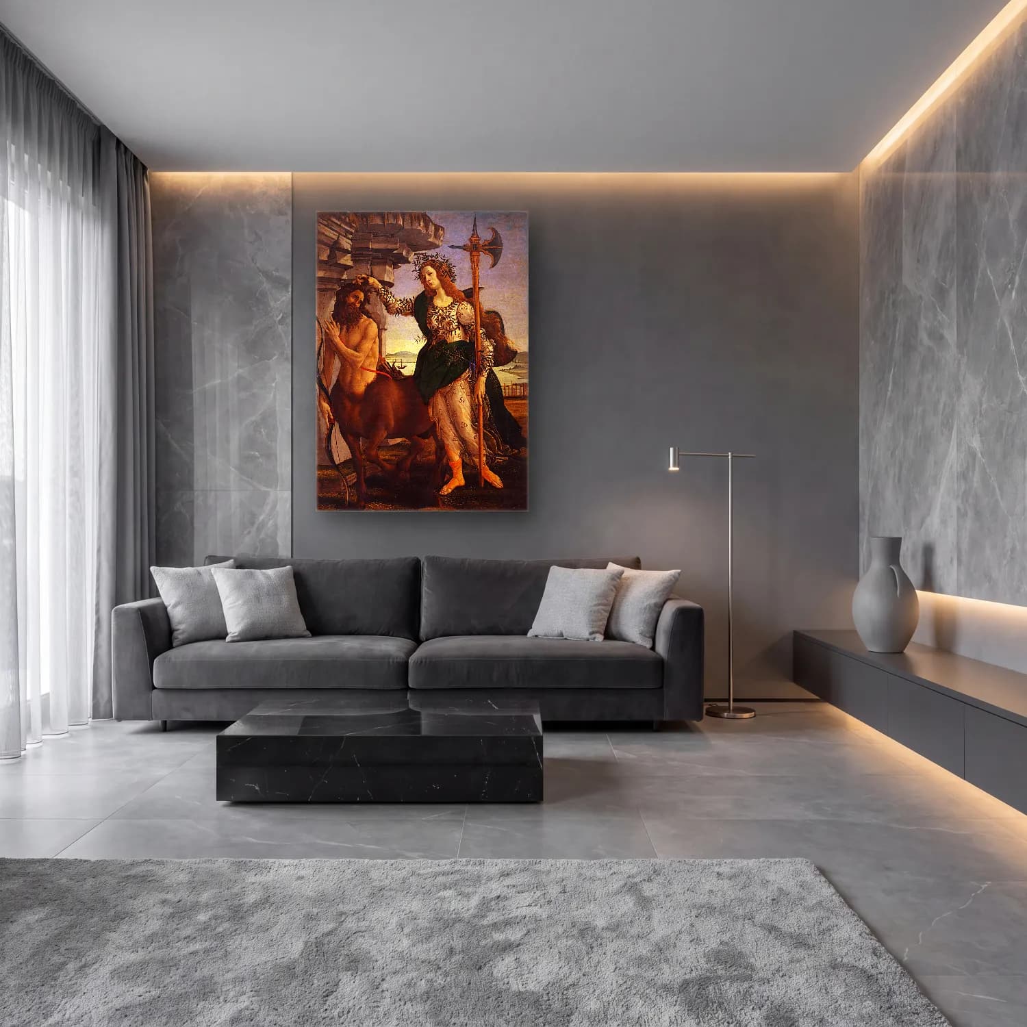 Sandro Botticelli – Mitolojik Sahne No. 5 cam tablo — lüks salon duvarında