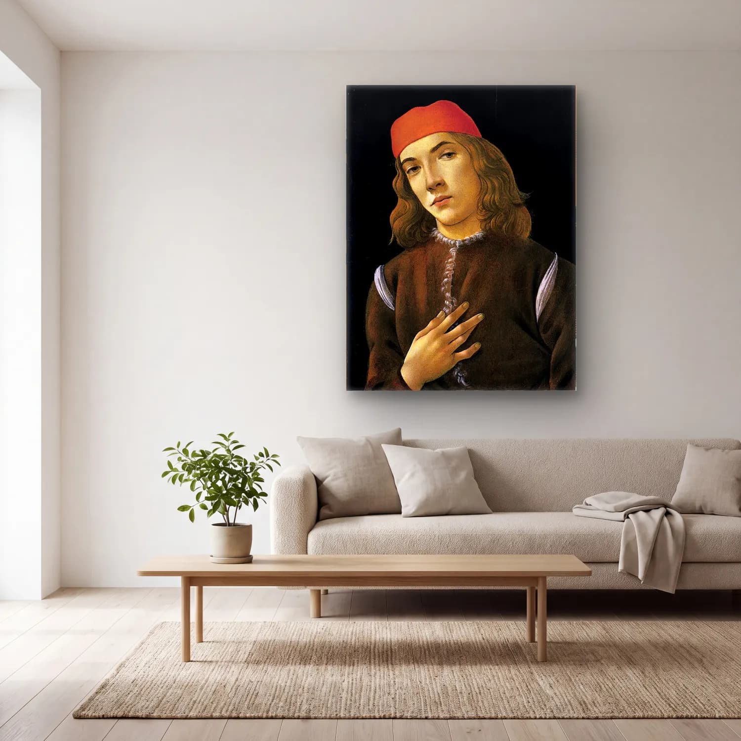 Sandro Botticelli – Erkek Portresi No. 5 cam tablo — açık renk salonda