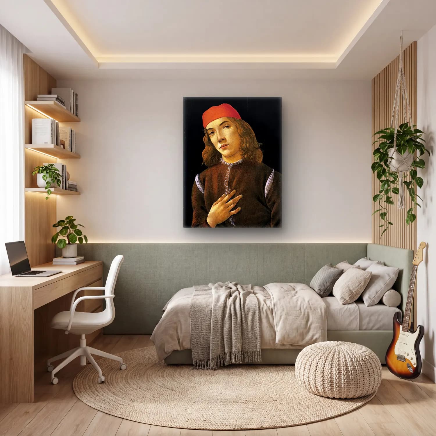 Sandro Botticelli – Erkek Portresi No. 5 cam tablo — genç odasında