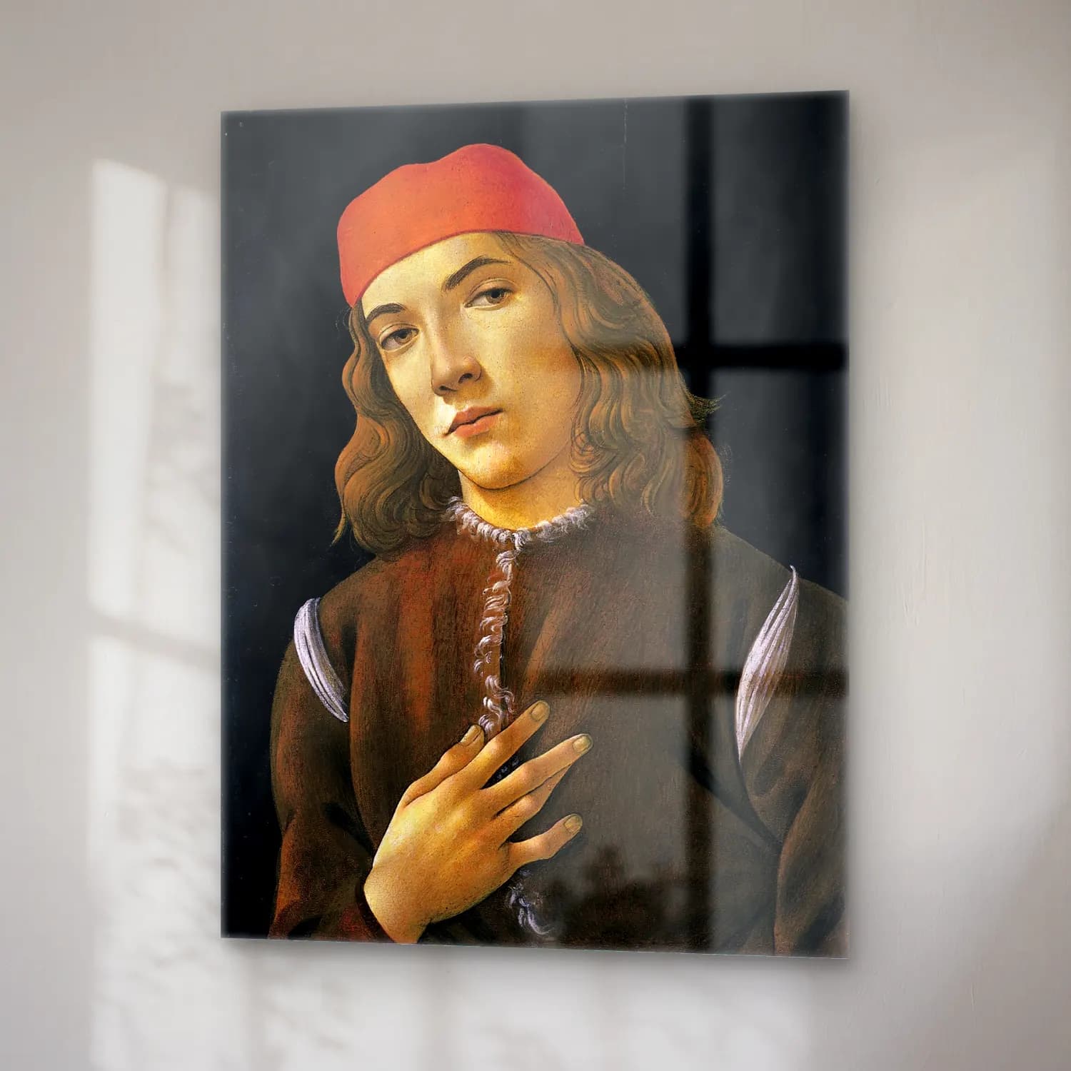 Sandro Botticelli – Erkek Portresi No. 5 cam tablo — sağ açıdan görünüm