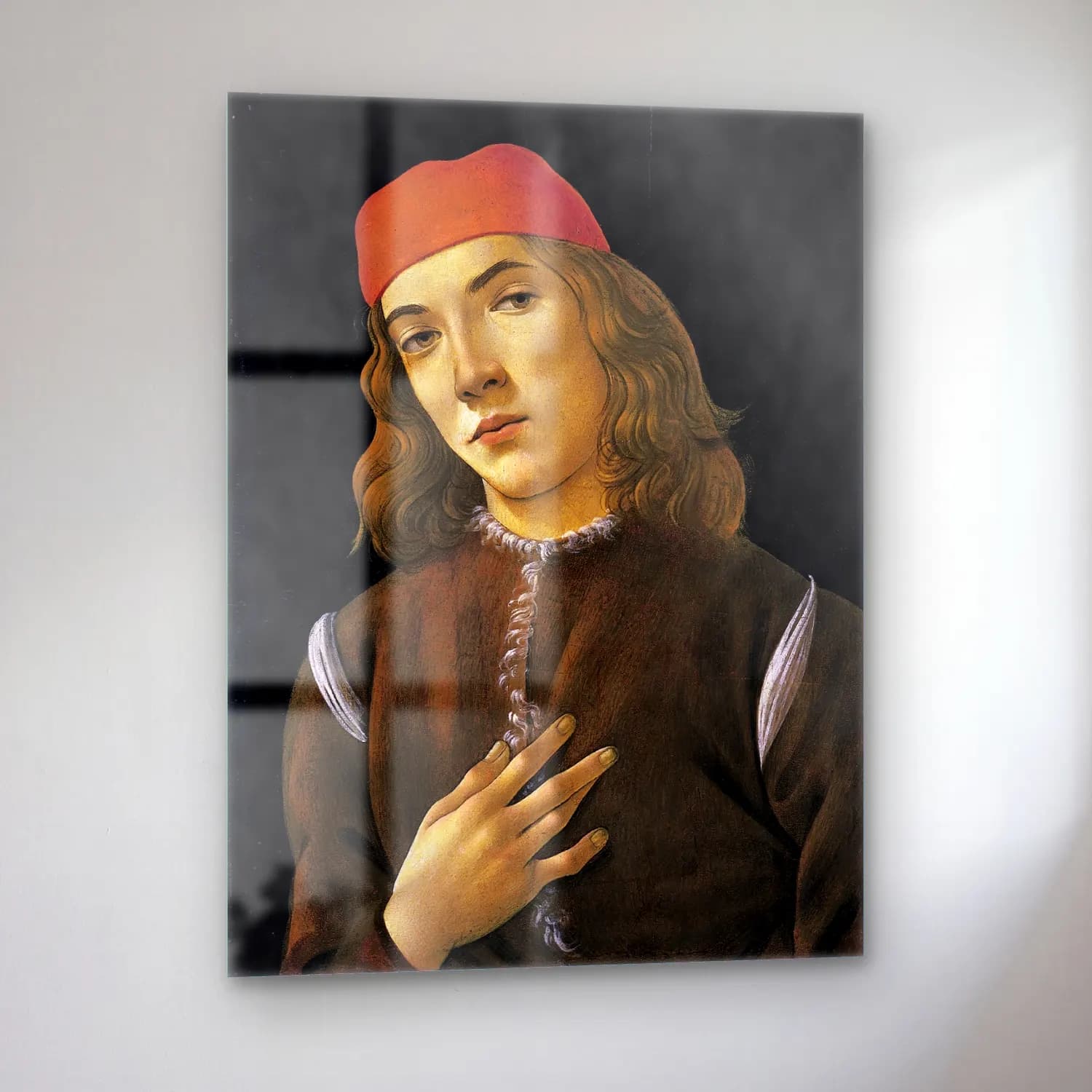 Sandro Botticelli – Erkek Portresi No. 5 cam tablo — sol açıdan görünüm