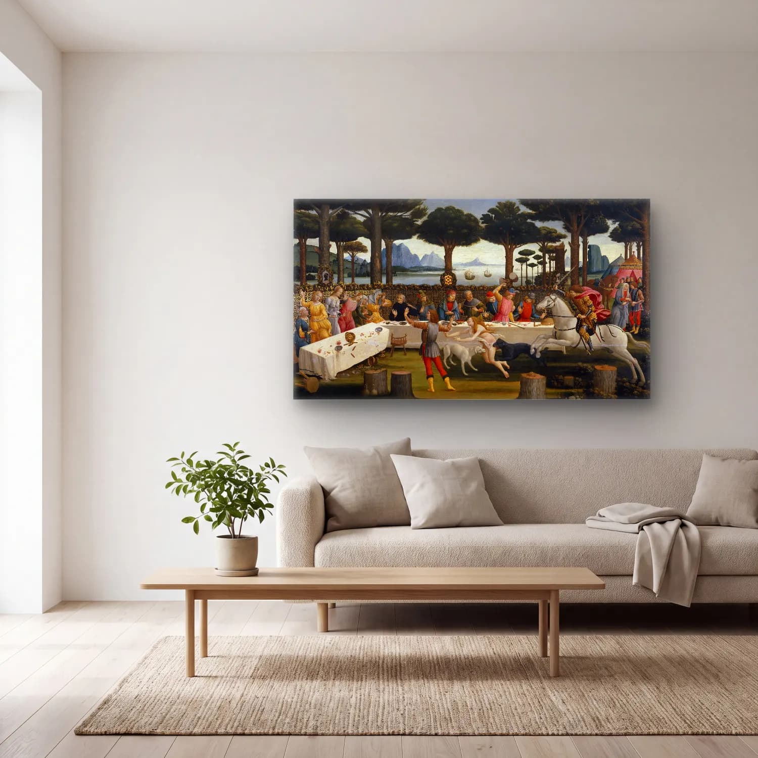Sandro Botticelli – Dini Sahne – Pastel Tonlar cam tablo — açık renk salonda