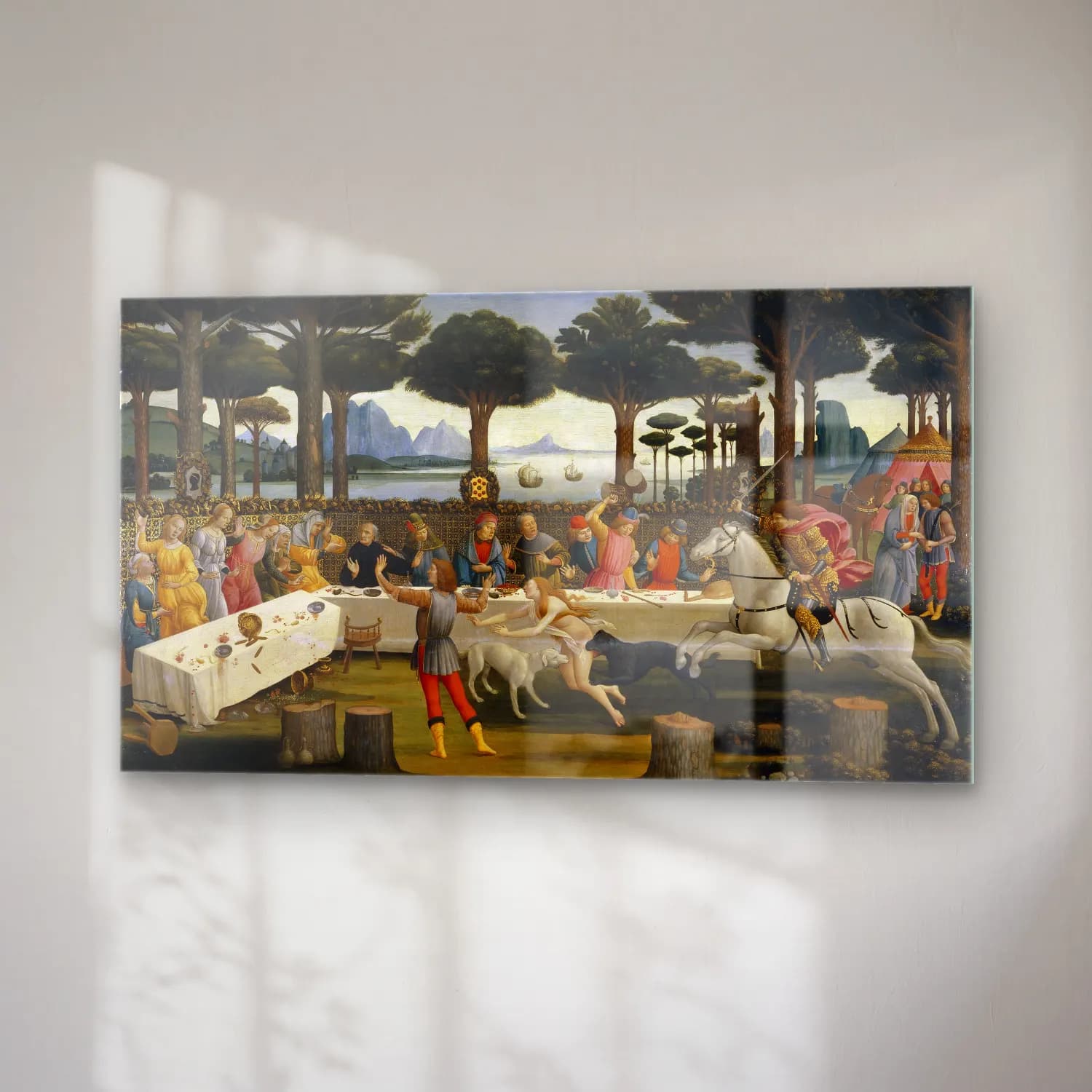 Sandro Botticelli – Dini Sahne – Pastel Tonlar cam tablo — sağ açıdan görünüm