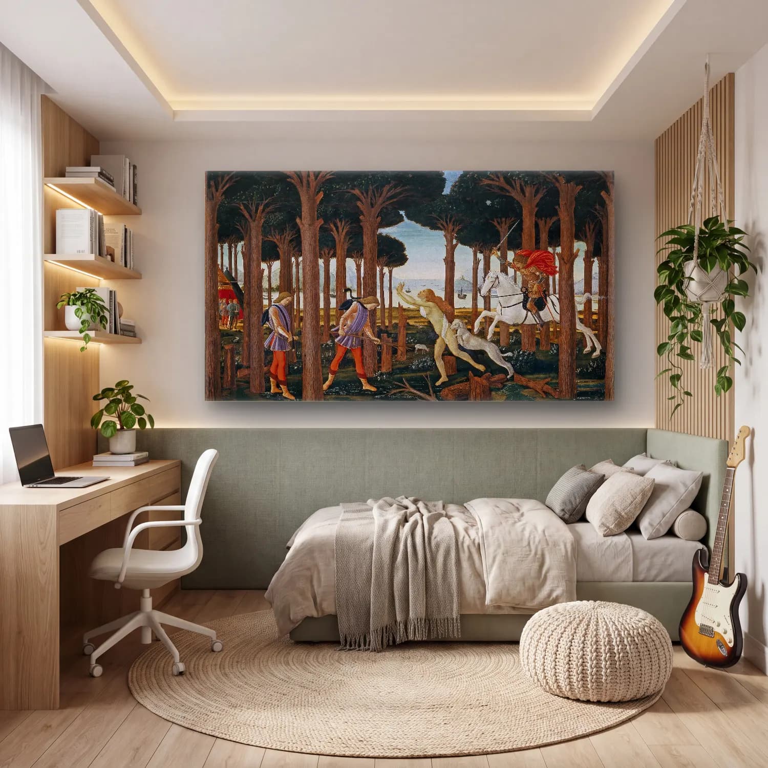 Sandro Botticelli – Mitolojik Sahne No. 6 cam tablo — genç odasında