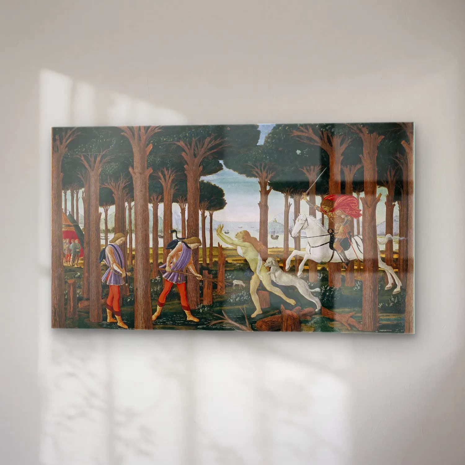 Sandro Botticelli – Mitolojik Sahne No. 6 cam tablo — sağ açıdan görünüm