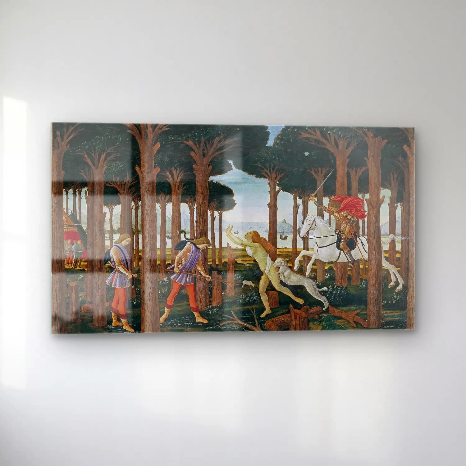 Sandro Botticelli – Mitolojik Sahne No. 6 cam tablo — sol açıdan görünüm