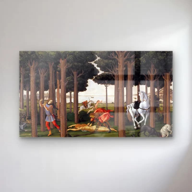 Sandro Botticelli – Mitolojik Sahne – Yeşil Tonlar cam tablo — Sandro Botticelli – Mitolojik Sahne – Yeşil Tonlar — yağlı boya mitolojik sahne