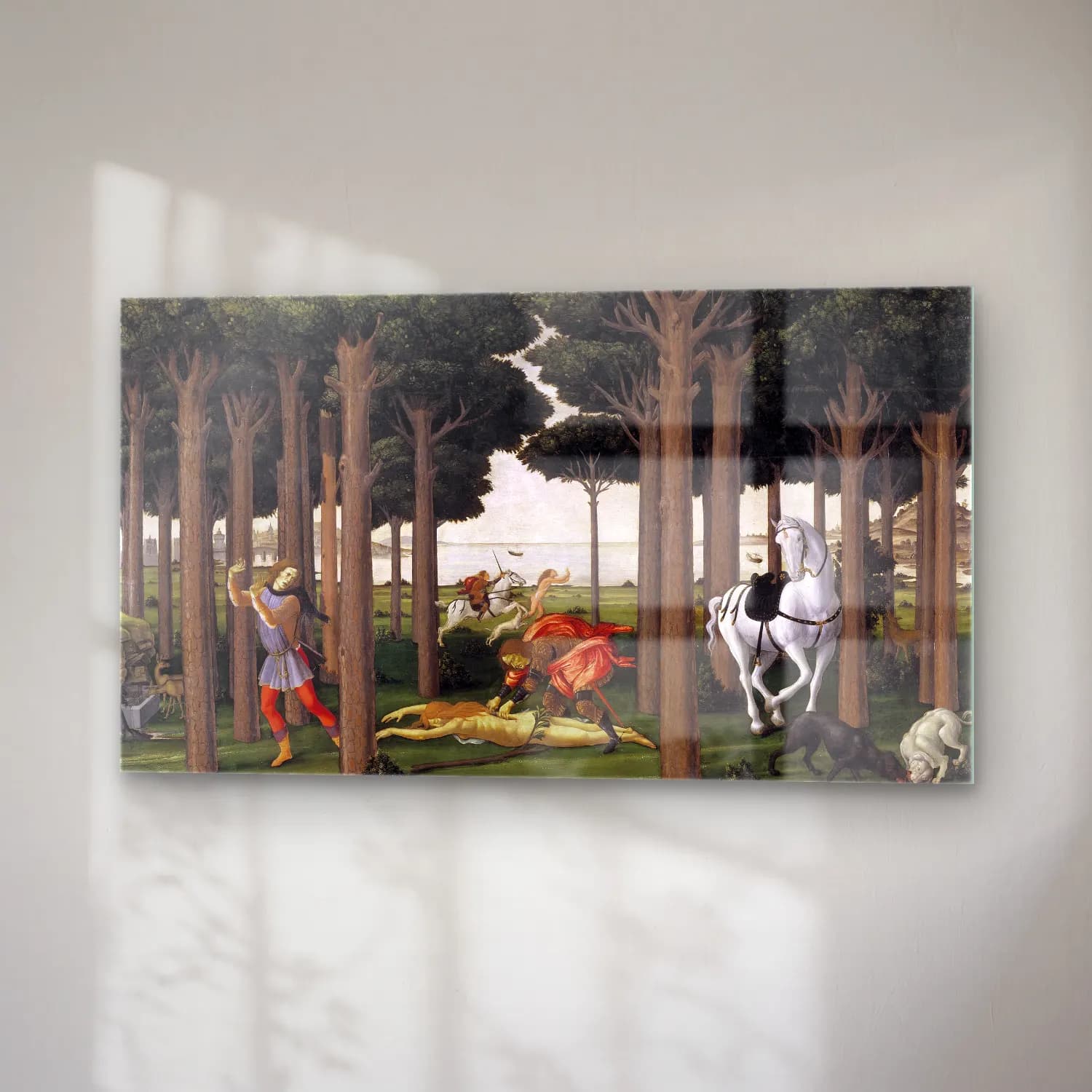 Sandro Botticelli – Mitolojik Sahne – Yeşil Tonlar cam tablo — sağ açıdan görünüm