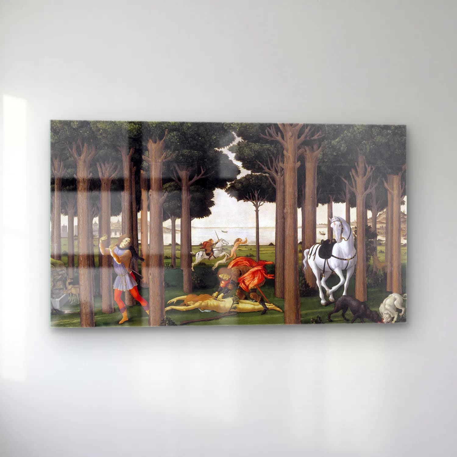 Sandro Botticelli – Mitolojik Sahne – Yeşil Tonlar cam tablo — sol açıdan görünüm