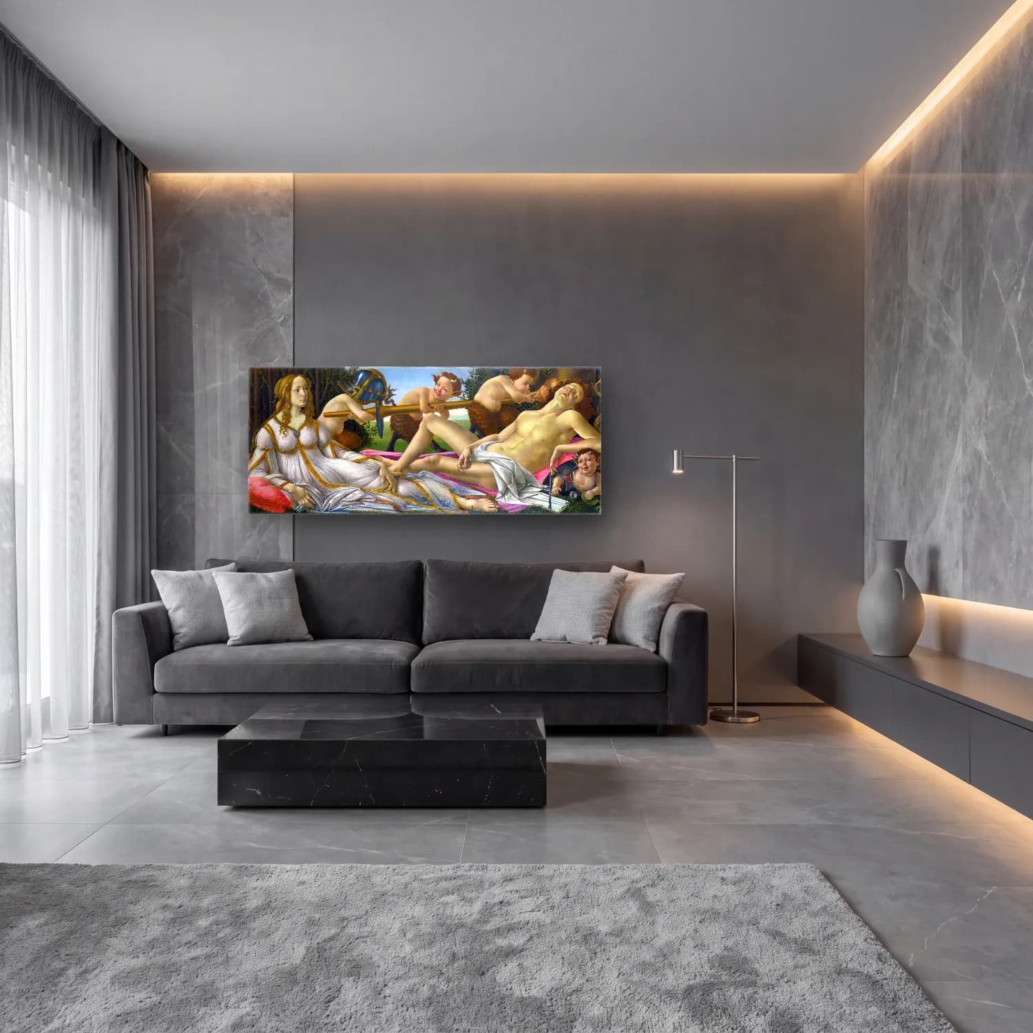 Sandro Botticelli – Mitolojik Sahne – Pembe Tonlar cam tablo — lüks salon duvarında