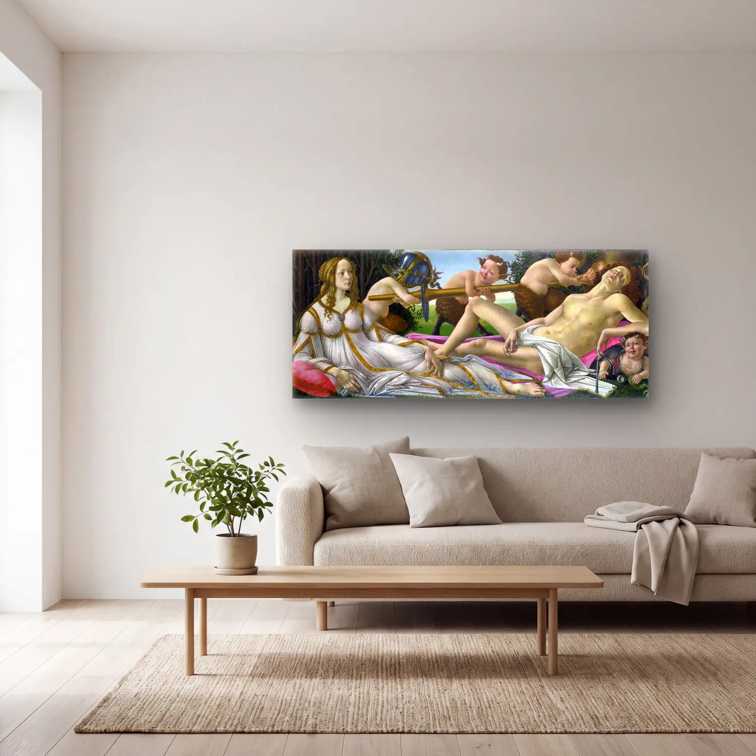 Sandro Botticelli – Mitolojik Sahne – Pembe Tonlar cam tablo — açık renk salonda