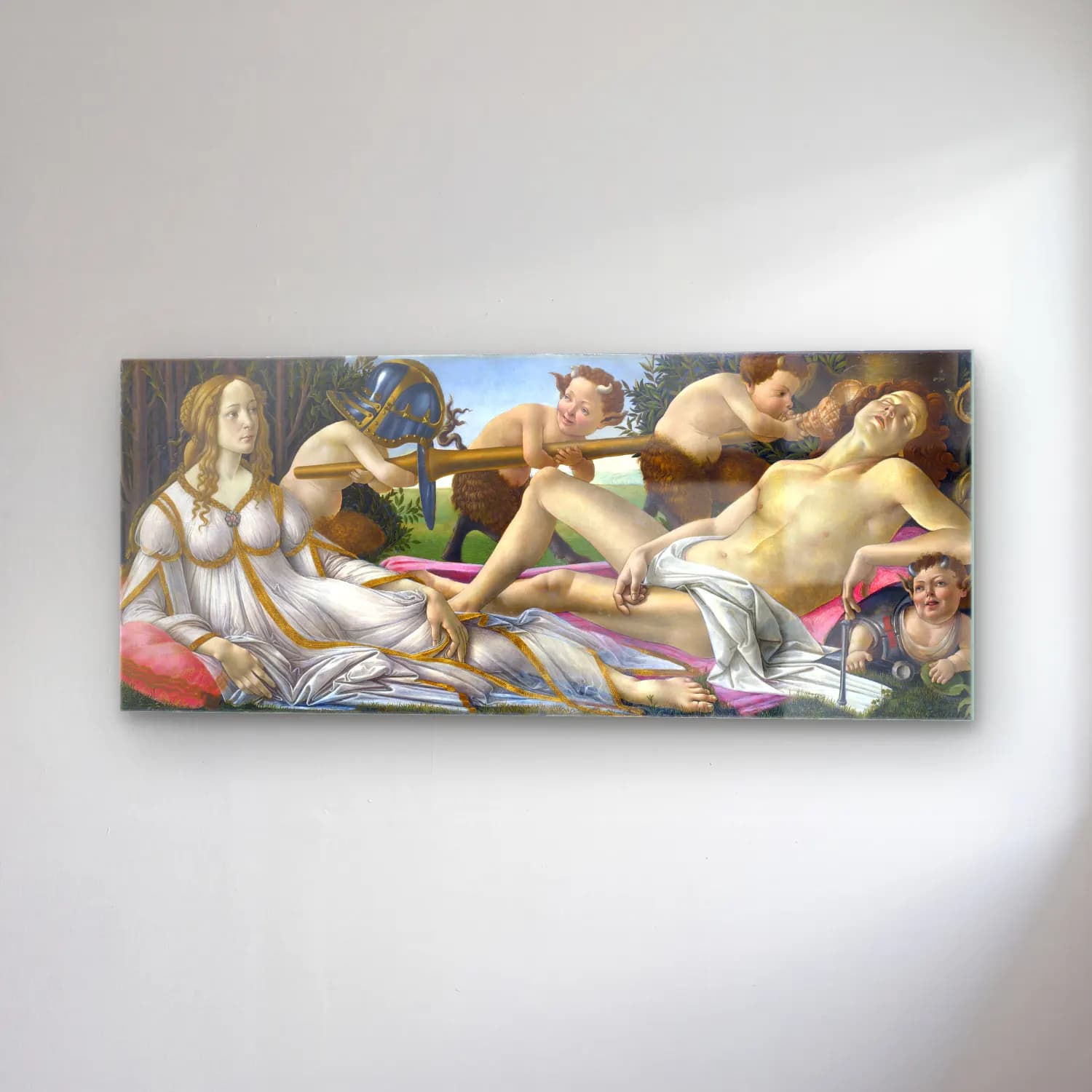 Sandro Botticelli – Mitolojik Sahne – Pembe Tonlar cam tablo — sağ açıdan görünüm