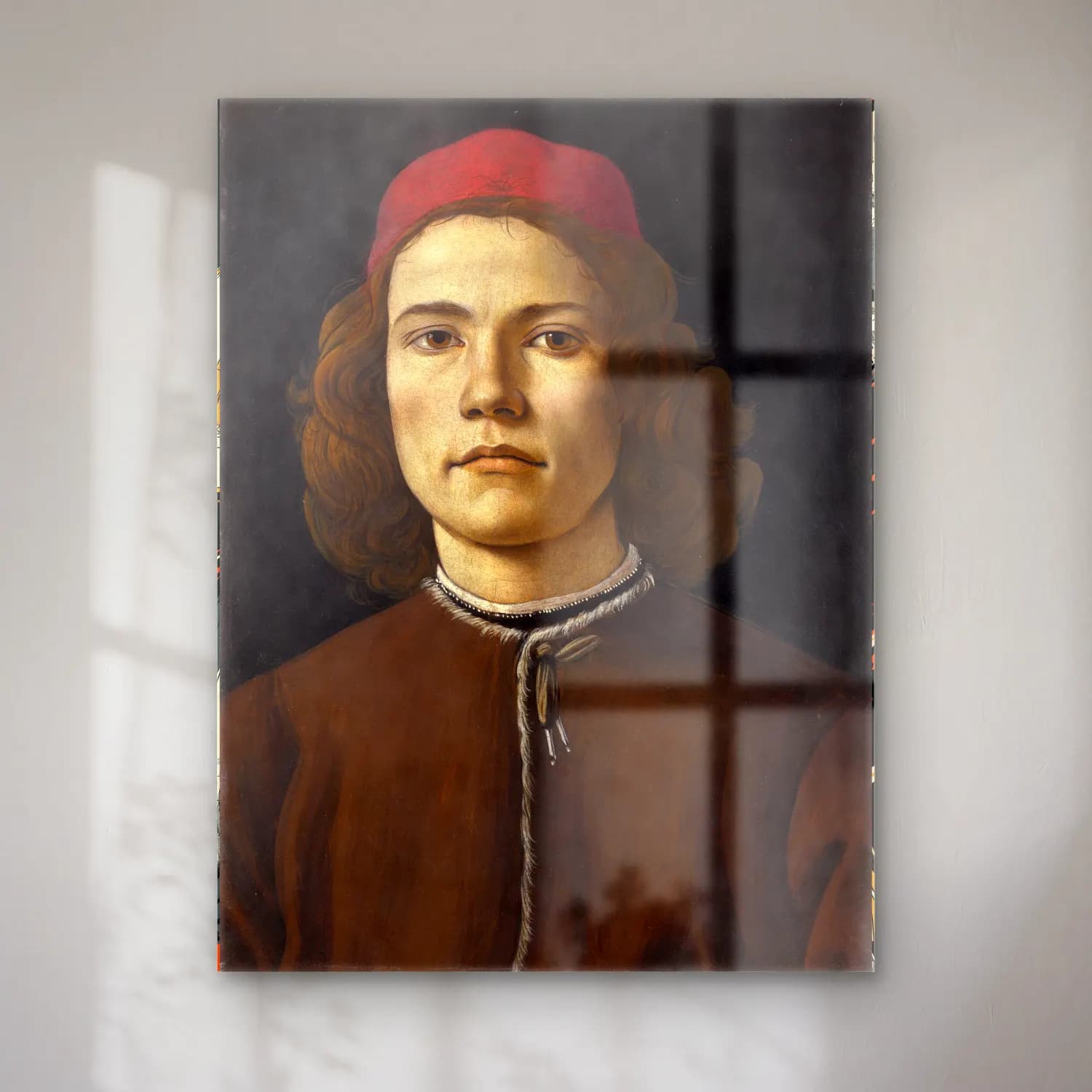 Sandro Botticelli – Erkek Portresi No. 6 cam tablo — Sandro Botticelli – Erkek Portresi No. 6 — yağlı boya erkek portresi