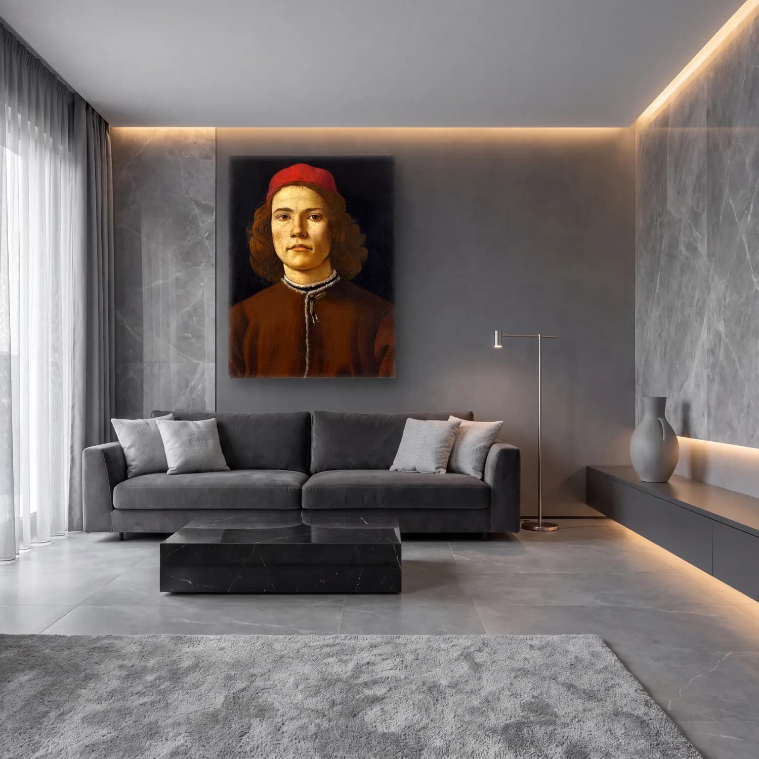 Sandro Botticelli – Erkek Portresi No. 6 cam tablo — lüks salon duvarında