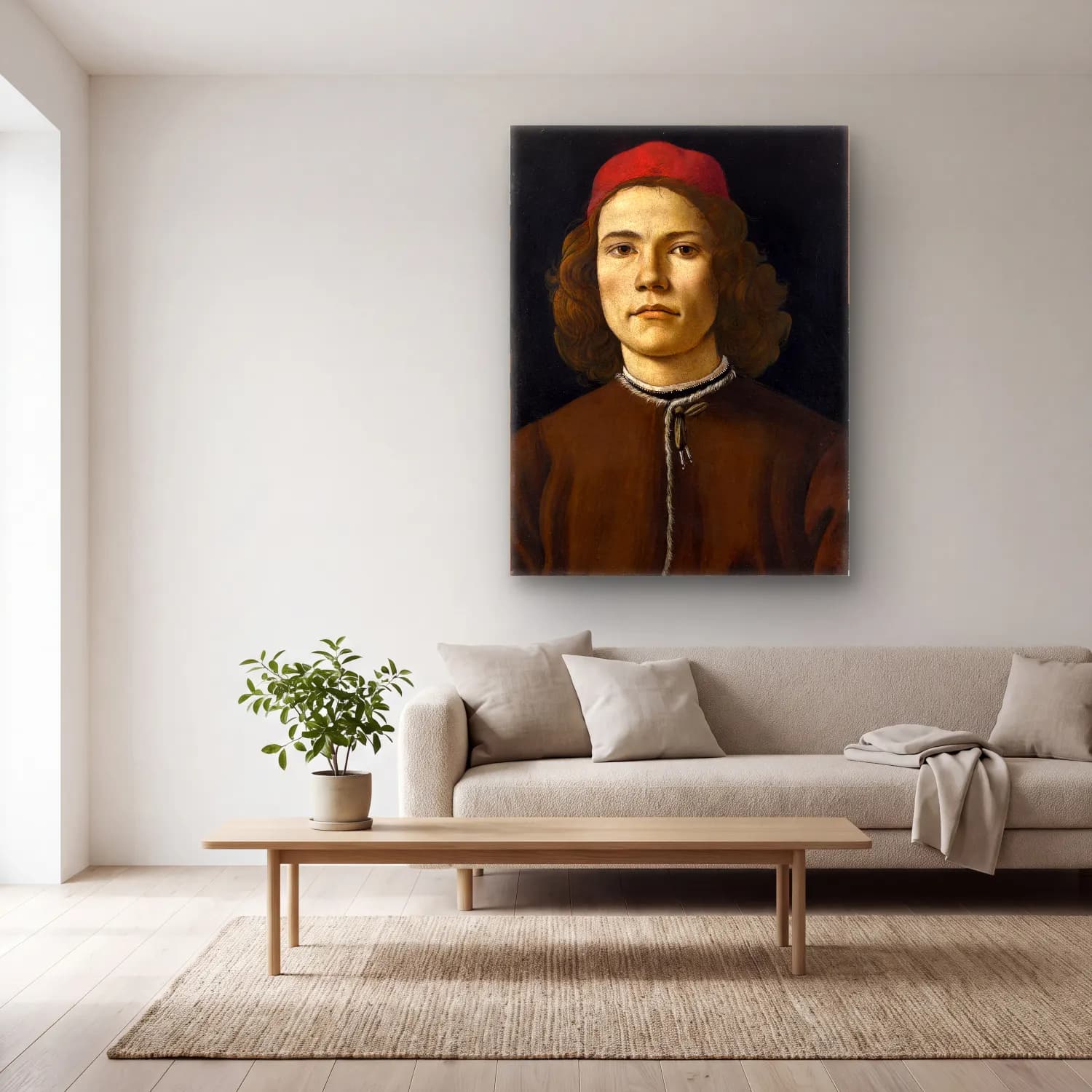 Sandro Botticelli – Erkek Portresi No. 6 cam tablo — açık renk salonda
