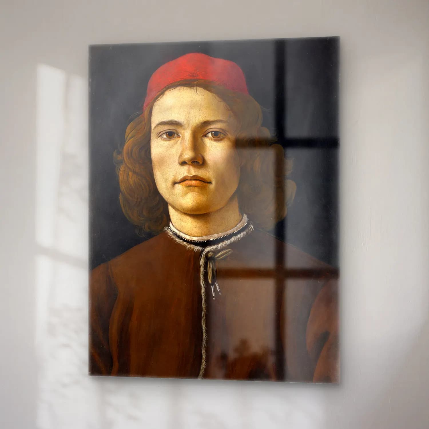 Sandro Botticelli – Erkek Portresi No. 6 cam tablo — sağ açıdan görünüm