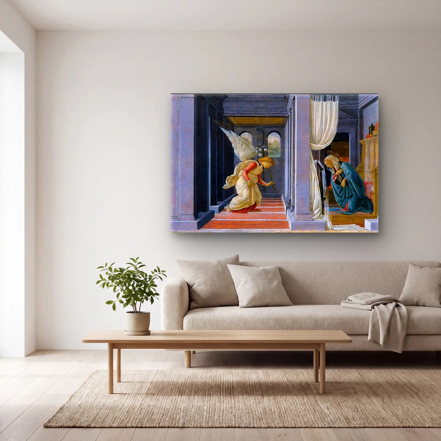 Sandro Botticelli – Melek – Yeşil Tonlar cam tablo — açık renk salonda