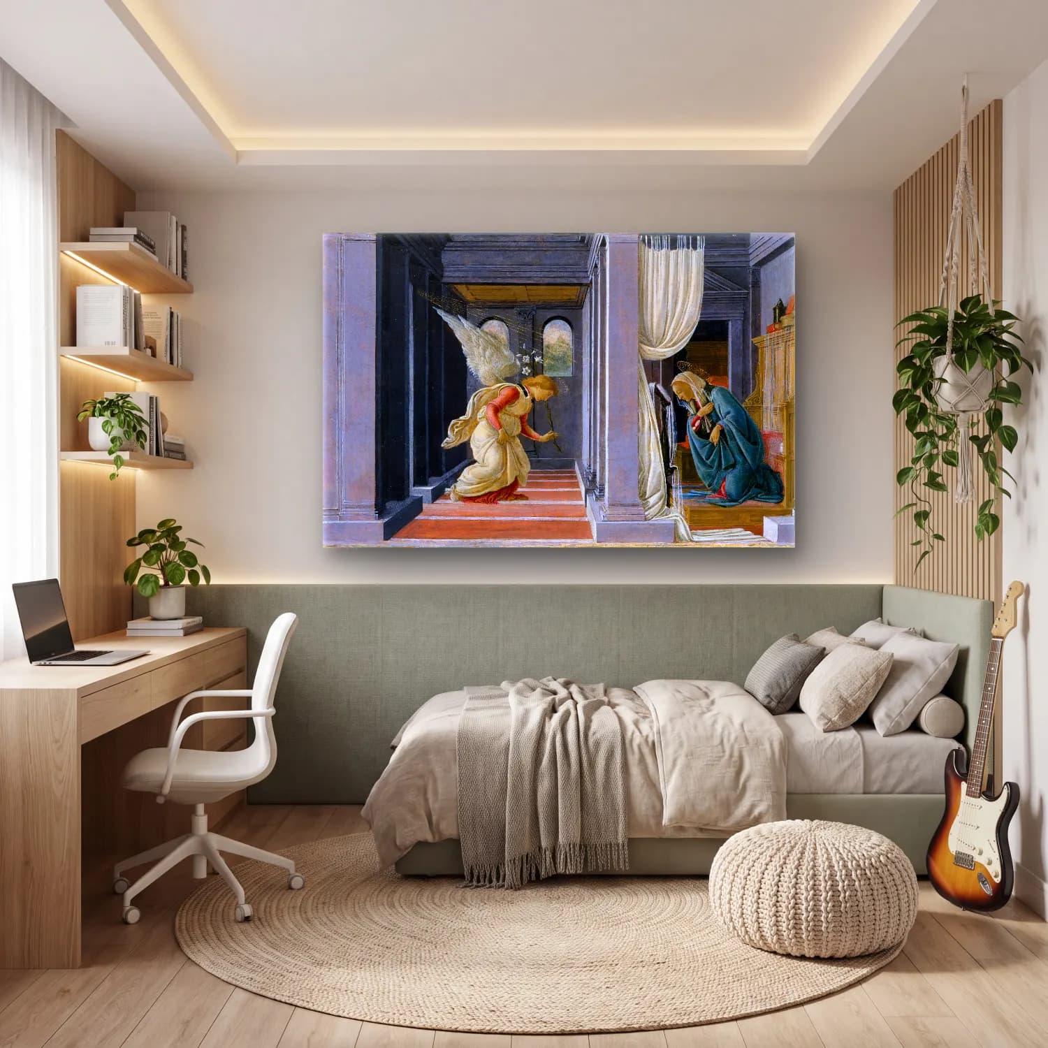 Sandro Botticelli – Melek – Yeşil Tonlar cam tablo — genç odasında